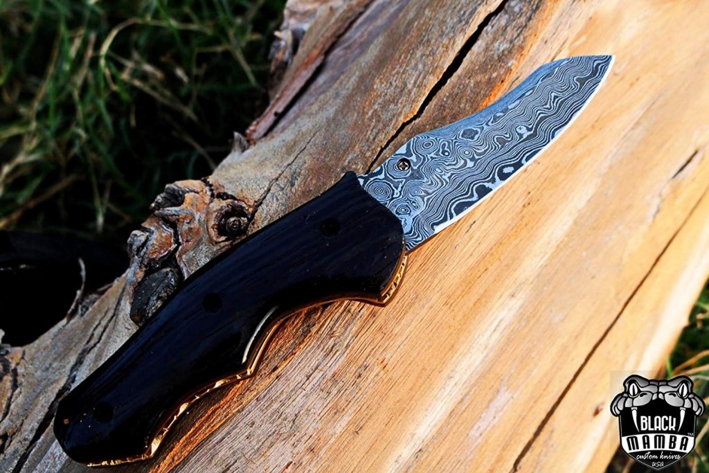 BLACK MAMBA KNIVES BMK-418 Eastern Racer Pocket Knife 7 in Long 3 in Blade 5 Ounce Damascus Pocket Knife Folding Knife with Wenge Wood Handle Hand Made World Class Knives USA Made - Image 13