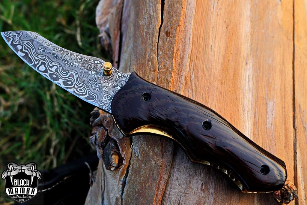 BLACK MAMBA KNIVES BMK-418 Eastern Racer Pocket Knife 7 in Long 3 in Blade 5 Ounce Damascus Pocket Knife Folding Knife with Wenge Wood Handle Hand Made World Class Knives USA Made - Image 14