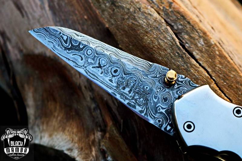 BMK-417 Atlas Titanium Pocket Knife 7 in Long 3 in Blade 5 Ounce Damascus Pocket Knife Folding Knife with Titanium Handle Hand Made World Class Knives USA Made - Image 3