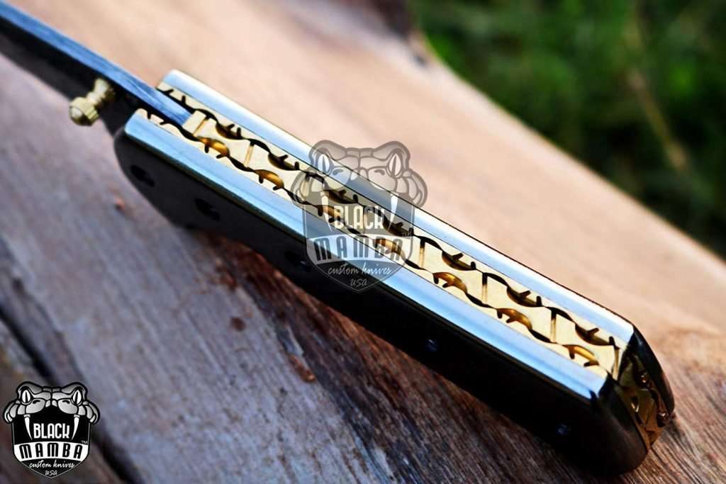 BMK-424 Bumble Bee Titanium Pocket Knife 7 in Long 3 in Blade 4.5 Ounce Damascus Pocket Knife Tanto Folding Knife with Titanium Handle Hand Made World Class Knives USA Made - Image 5