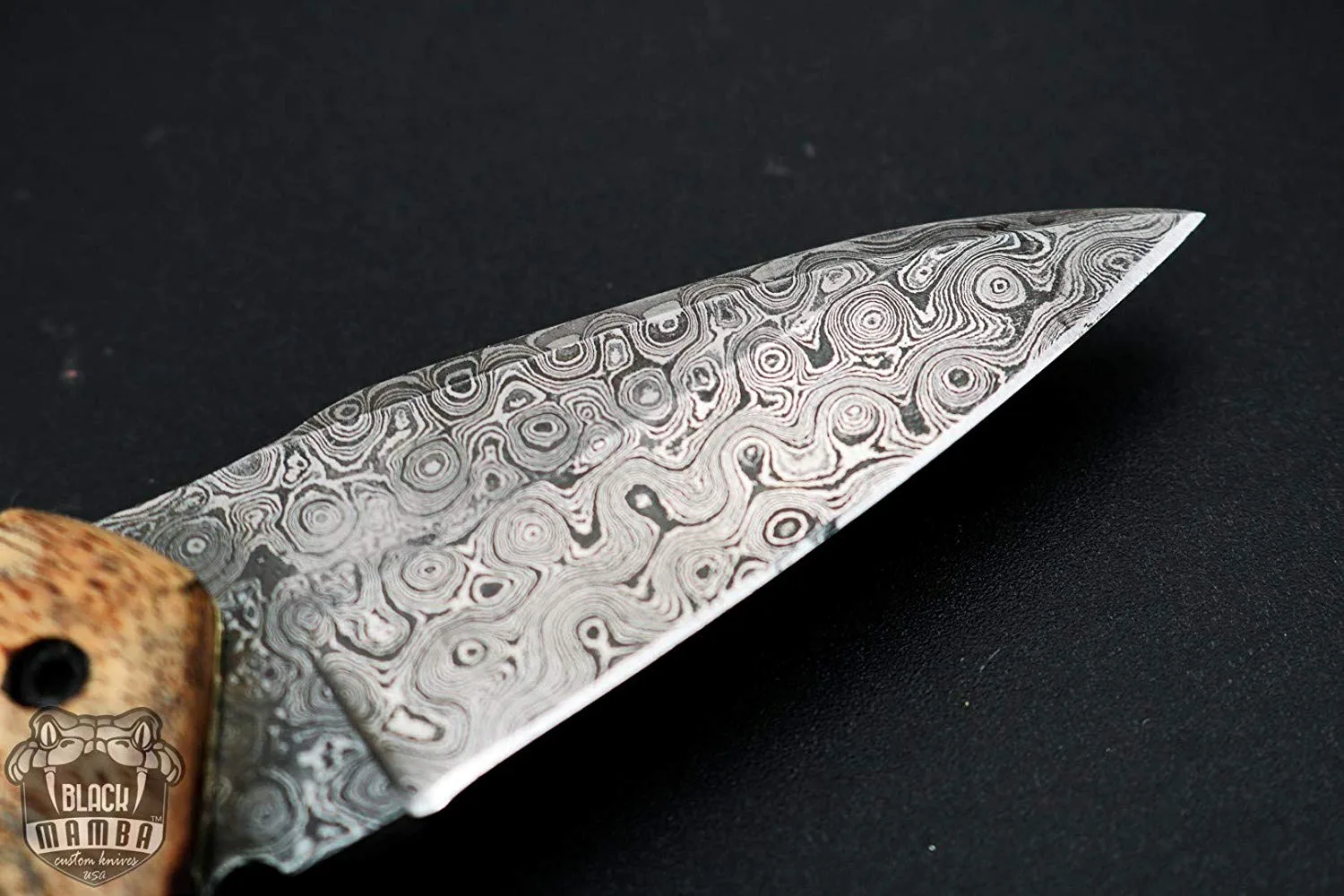 Brown Raccoon - Damascus Folding Pocket Knife, 6.5″ Overall, Wood Handle - view 3