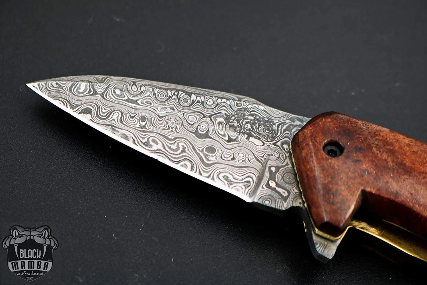 Brown Raccoon - Damascus Folding Pocket Knife, 6.5″ Overall, Wood Handle - view 4