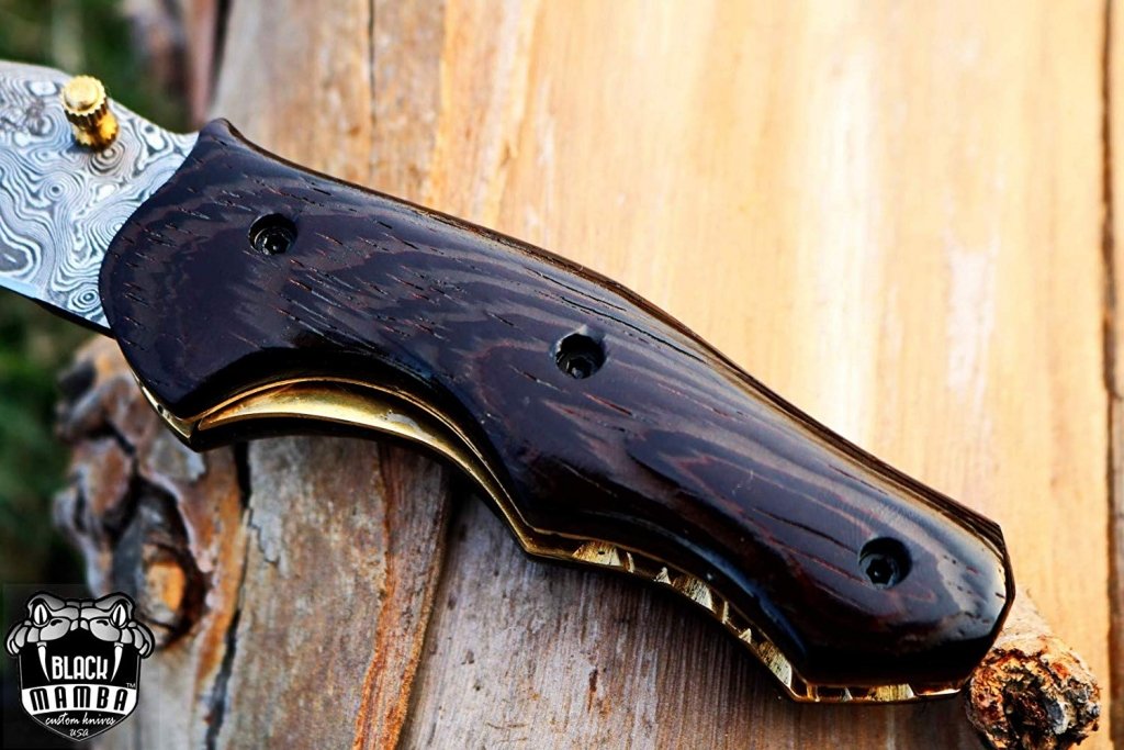 BLACK MAMBA KNIVES BMK-418 Eastern Racer Pocket Knife 7 in Long 3 in Blade 5 Ounce Damascus Pocket Knife Folding Knife with Wenge Wood Handle Hand Made World Class Knives USA Made - Image 12