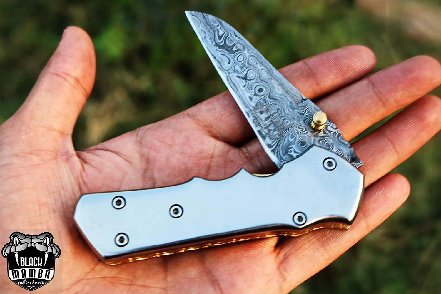 Atlas Titanium Pocket Knife 7 in Long 3 in Blade 5 Ounce Damascus Pocket Knife Folding Knife with Titanium Handle Hand Made World Class Knives USA Made | BMK-417 - view 6
