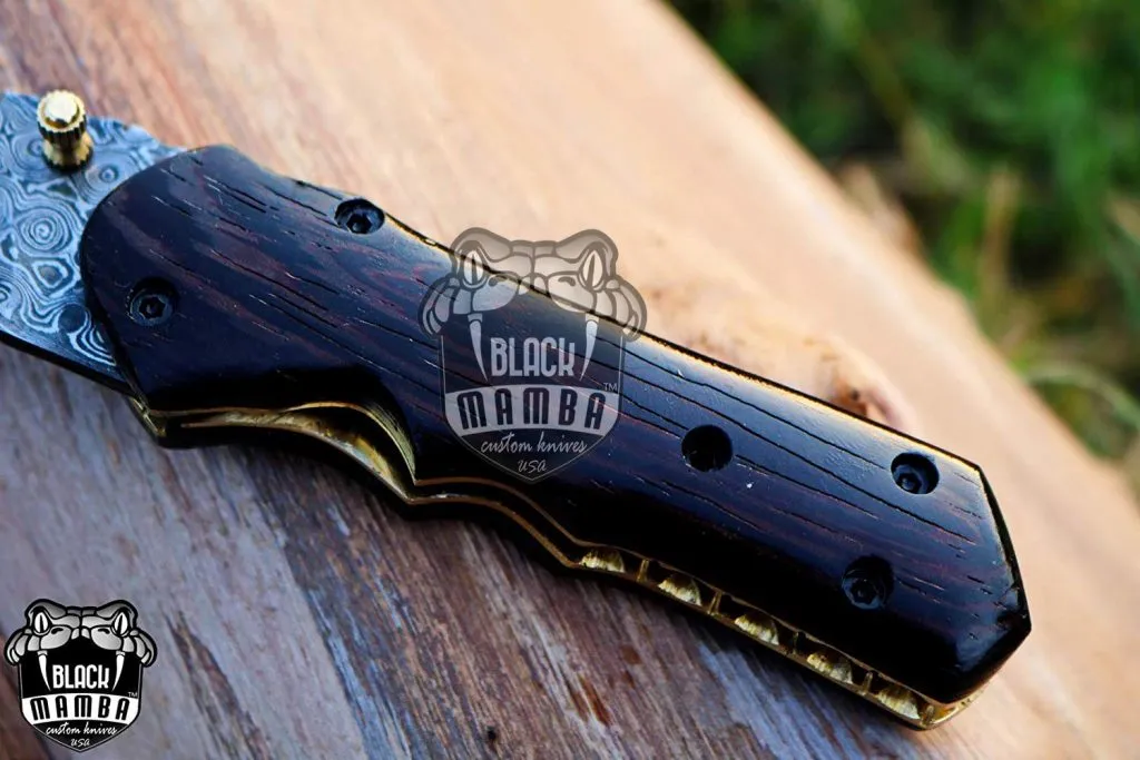 BLACK MAMBA KNIVES BMK-420 Indigo Snake Pocket Knife 7.5 in Long 3.5 in Blade 6 Ounce Damascus Pocket Knife Folding Knife with Wenge Wood Handle Hand Made Word Class Knives - Image 7