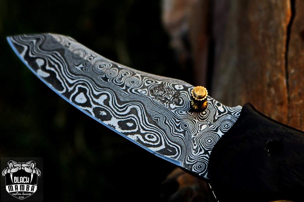 BLACK MAMBA KNIVES BMK-418 Eastern Racer Pocket Knife 7 in Long 3 in Blade 5 Ounce Damascus Pocket Knife Folding Knife with Wenge Wood Handle Hand Made World Class Knives USA Made - Image 9
