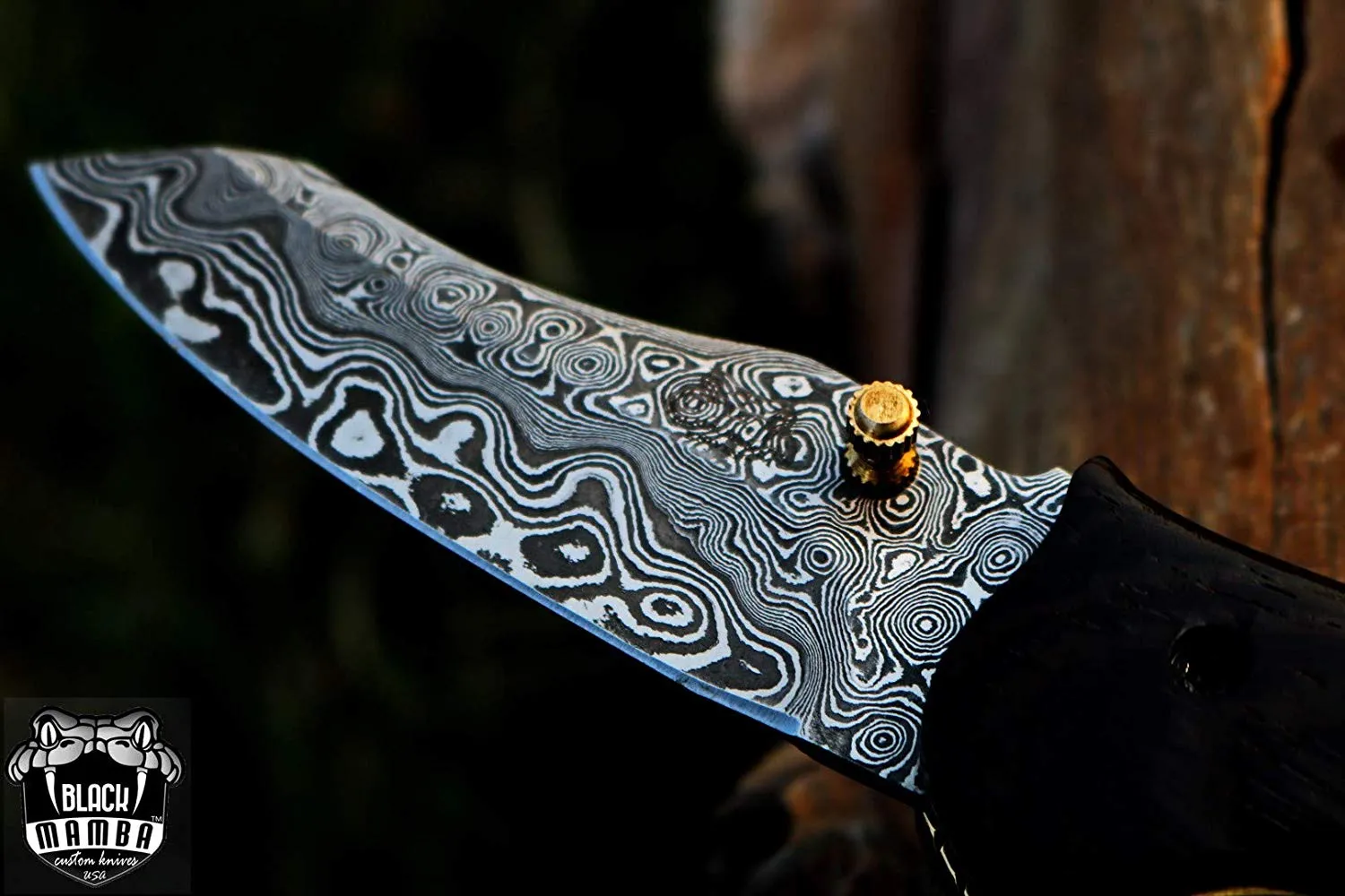 BLACK MAMBA KNIVES Eastern Racer Pocket Knife 7 in Long 3 in Blade 5 Ounce Damascus Pocket Knife Folding Knife with Wenge Wood Handle Hand Made World Class Knives USA Made | BMK-418 - view 9