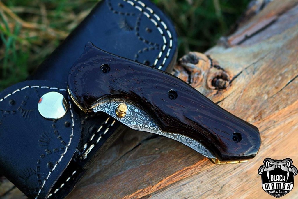 BLACK MAMBA KNIVES BMK-418 Eastern Racer Pocket Knife 7 in Long 3 in Blade 5 Ounce Damascus Pocket Knife Folding Knife with Wenge Wood Handle Hand Made World Class Knives USA Made - Image 15