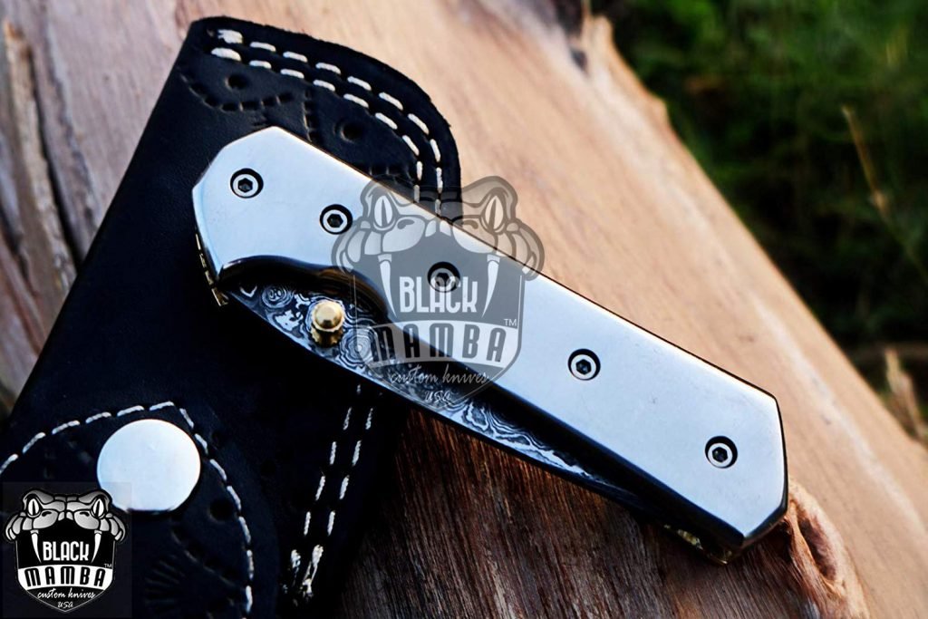 BMK-424 Bumble Bee Titanium Pocket Knife 7 in Long 3 in Blade 4.5 Ounce Damascus Pocket Knife Tanto Folding Knife with Titanium Handle Hand Made World Class Knives USA Made - Image 7