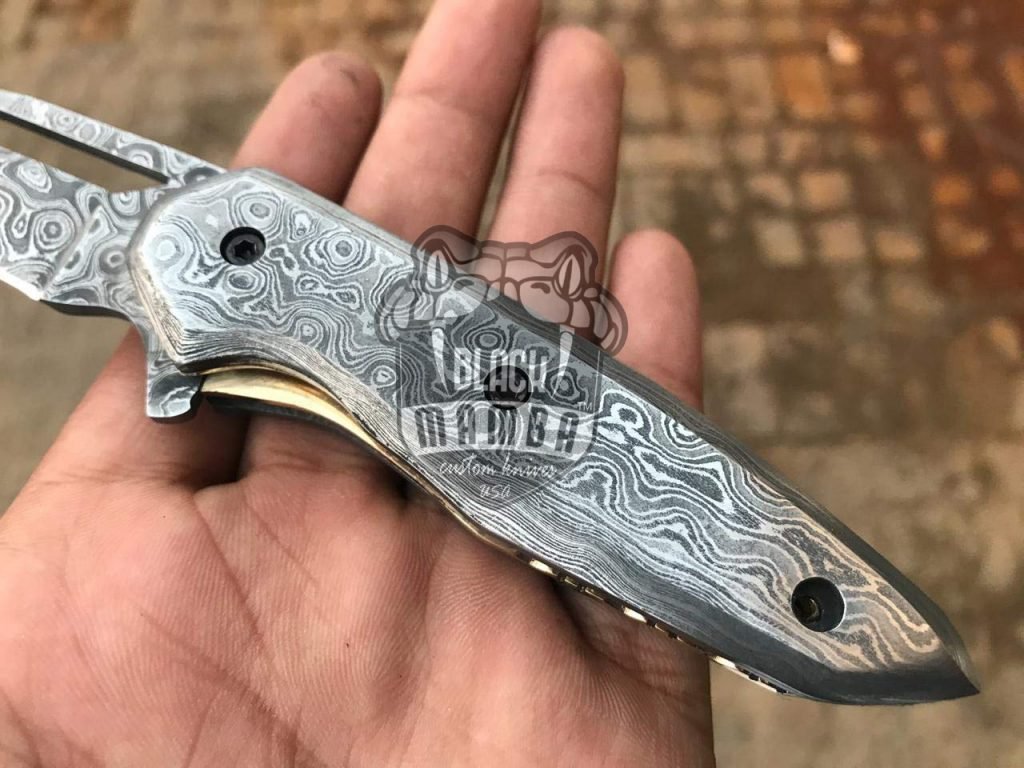 BMK-119 Megatron 3 Inches Blade Full Damascus Pocket Knife Handmade Damascus Hunting Knives - Image 5