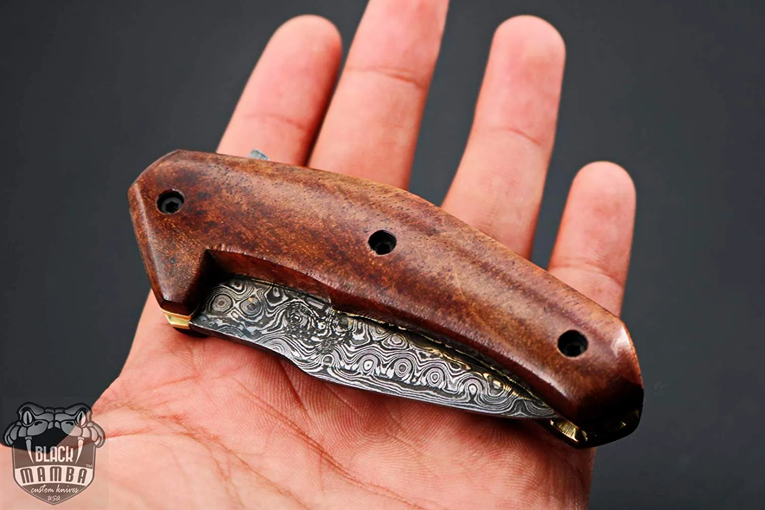 Brown Raccoon 6.5 Long 2.5 Blade 3.5 Ounce Damascus Pocket Knife Handmade Damascus Pocket Folding Knife with Leather Cover Hand Made World Class Knives USA Made | BMK-426 - view 8
