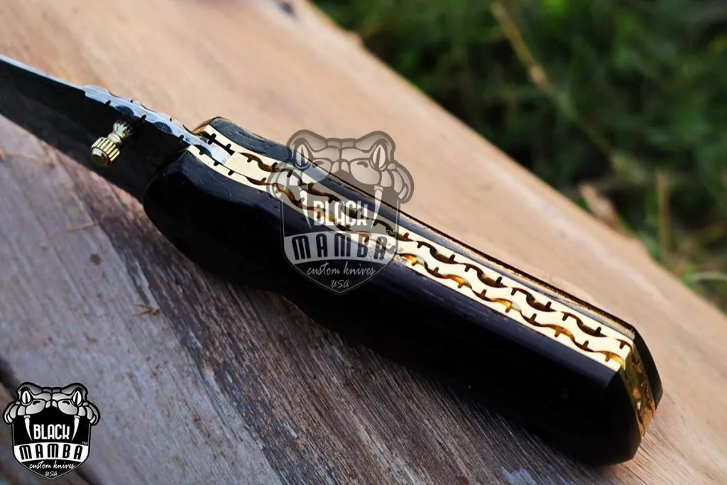BLACK MAMBA KNIVES BMK-420 Indigo Snake Pocket Knife 7.5 in Long 3.5 in Blade 6 Ounce Damascus Pocket Knife Folding Knife with Wenge Wood Handle Hand Made Word Class Knives - Image 5