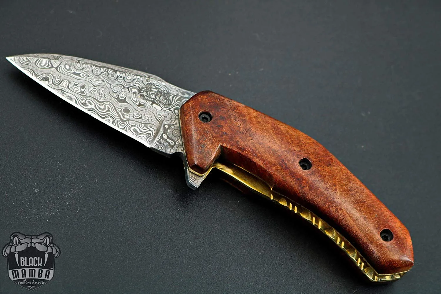 Brown Raccoon - Damascus Folding Pocket Knife, 6.5″ Overall, Wood Handle - view 5
