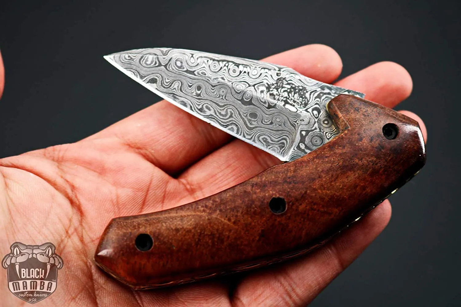Brown Raccoon 6.5 Long 2.5 Blade 3.5 Ounce Damascus Pocket Knife Handmade Damascus Pocket Folding Knife with Leather Cover Hand Made World Class Knives USA Made | BMK-426 - view 2