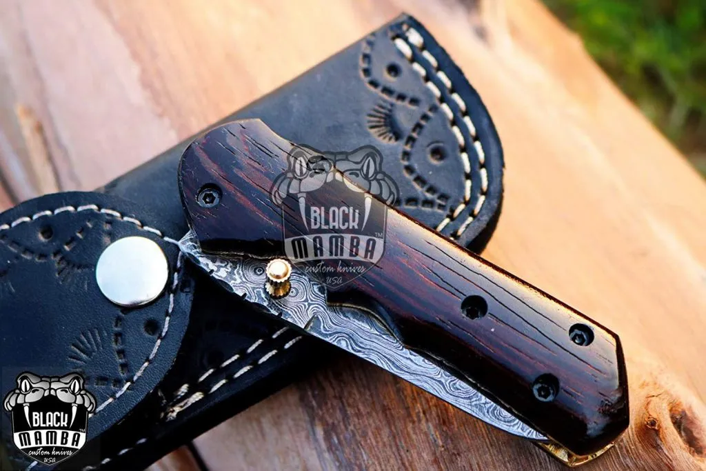 BLACK MAMBA KNIVES BMK-420 Indigo Snake Pocket Knife 7.5 in Long 3.5 in Blade 6 Ounce Damascus Pocket Knife Folding Knife with Wenge Wood Handle Hand Made Word Class Knives - Image 8
