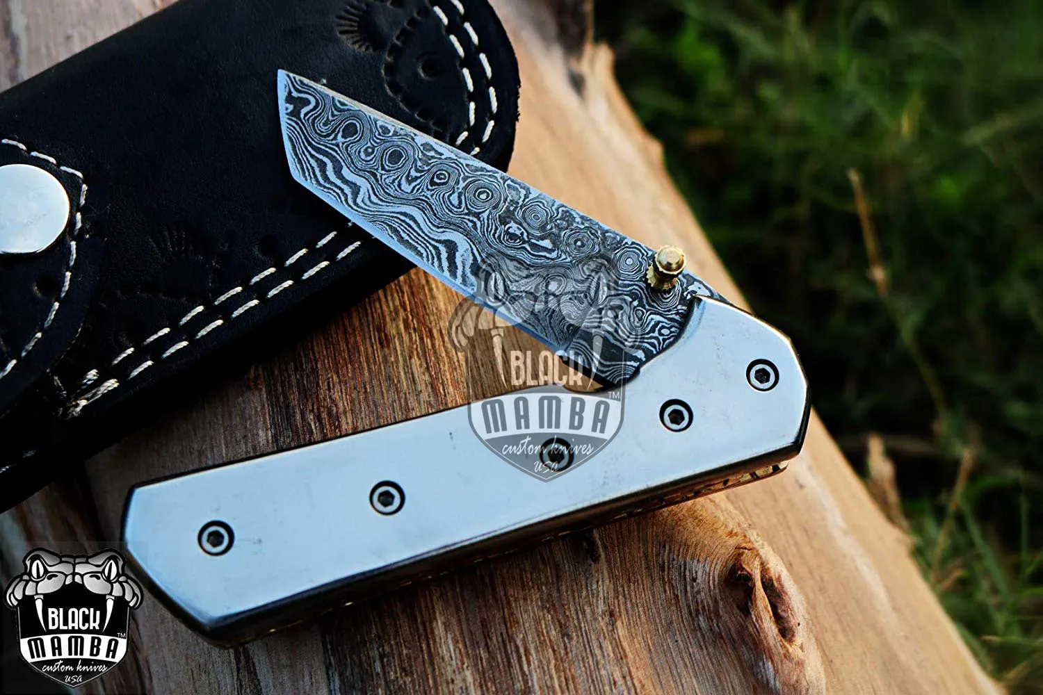 Bumble Bee Titanium – Damascus Folding Pocket Knife, 7″ Overall - view 8