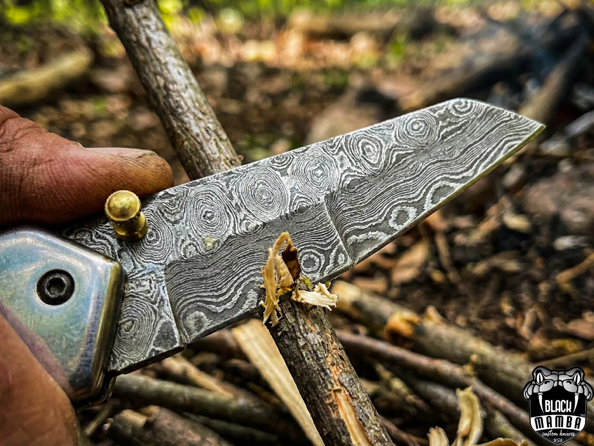 Saturn Titanium – Damascus Folding Pocket Knife, 7″ Overall - view 8