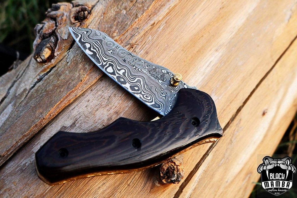 BLACK MAMBA KNIVES BMK-418 Eastern Racer Pocket Knife 7 in Long 3 in Blade 5 Ounce Damascus Pocket Knife Folding Knife with Wenge Wood Handle Hand Made World Class Knives USA Made - Image 11