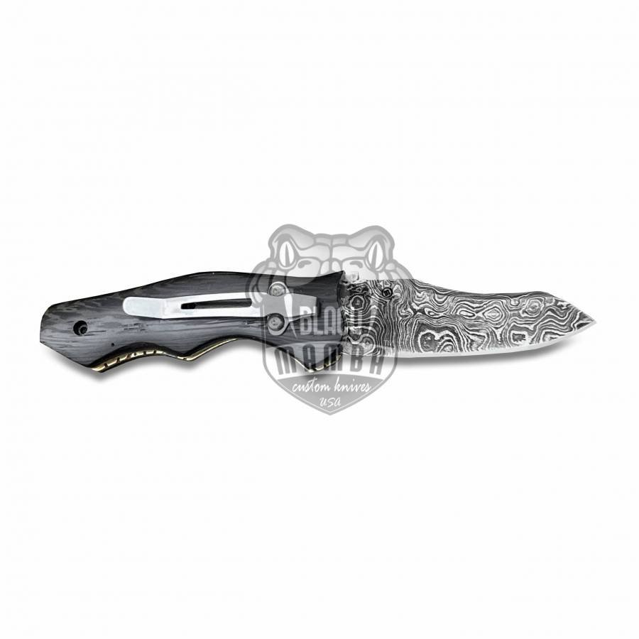 BLACK MAMBA KNIVES BMK-418 Eastern Racer Pocket Knife 7 in Long 3 in Blade 5 Ounce Damascus Pocket Knife Folding Knife with Wenge Wood Handle Hand Made World Class Knives USA Made - Image 4