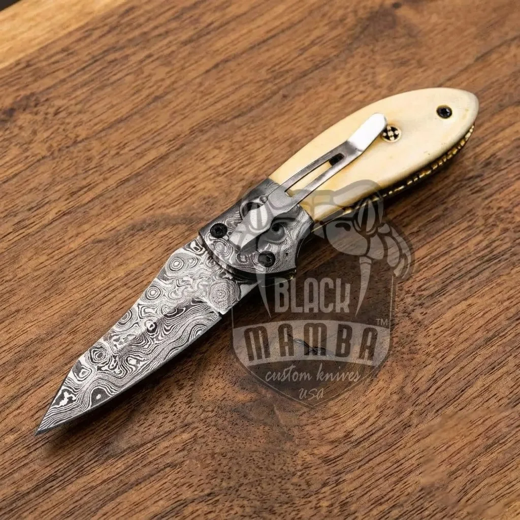 Rufous Beaked Snake - Damascus Folding Pocket Knife, 8″ Overall - view 3
