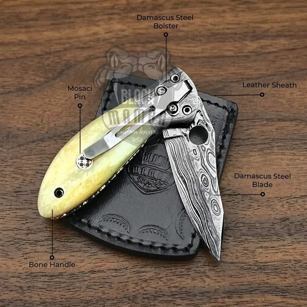 Rufous Beaked Snake - Damascus Folding Pocket Knife, 8″ Overall - view 4