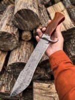 Sequoia – Damascus Bowie Knife, 15.5" Overall, Wood Handle