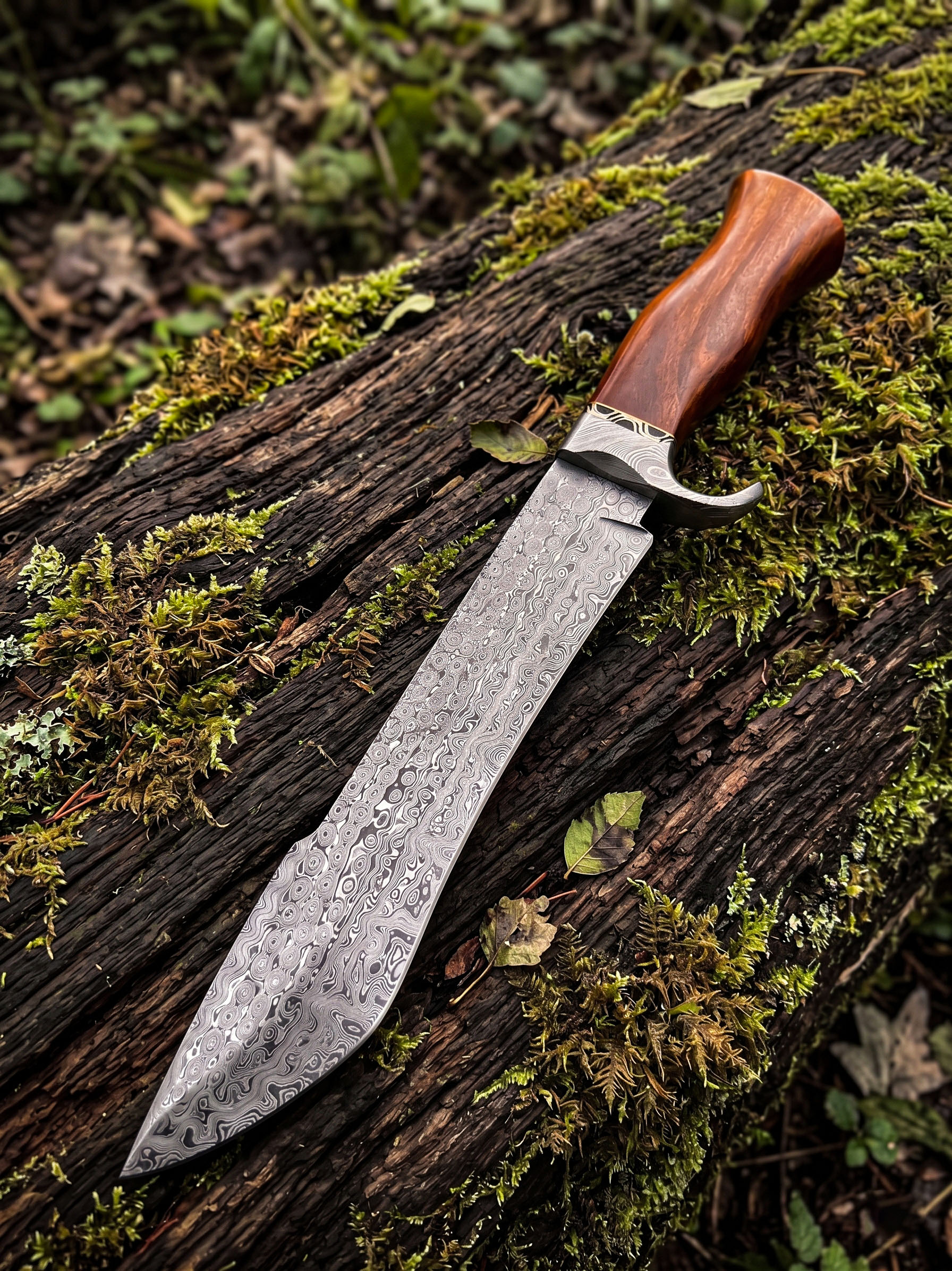 Sequoia – Damascus Bowie Knife, 15.5″ Overall, Wood Handle – view 2