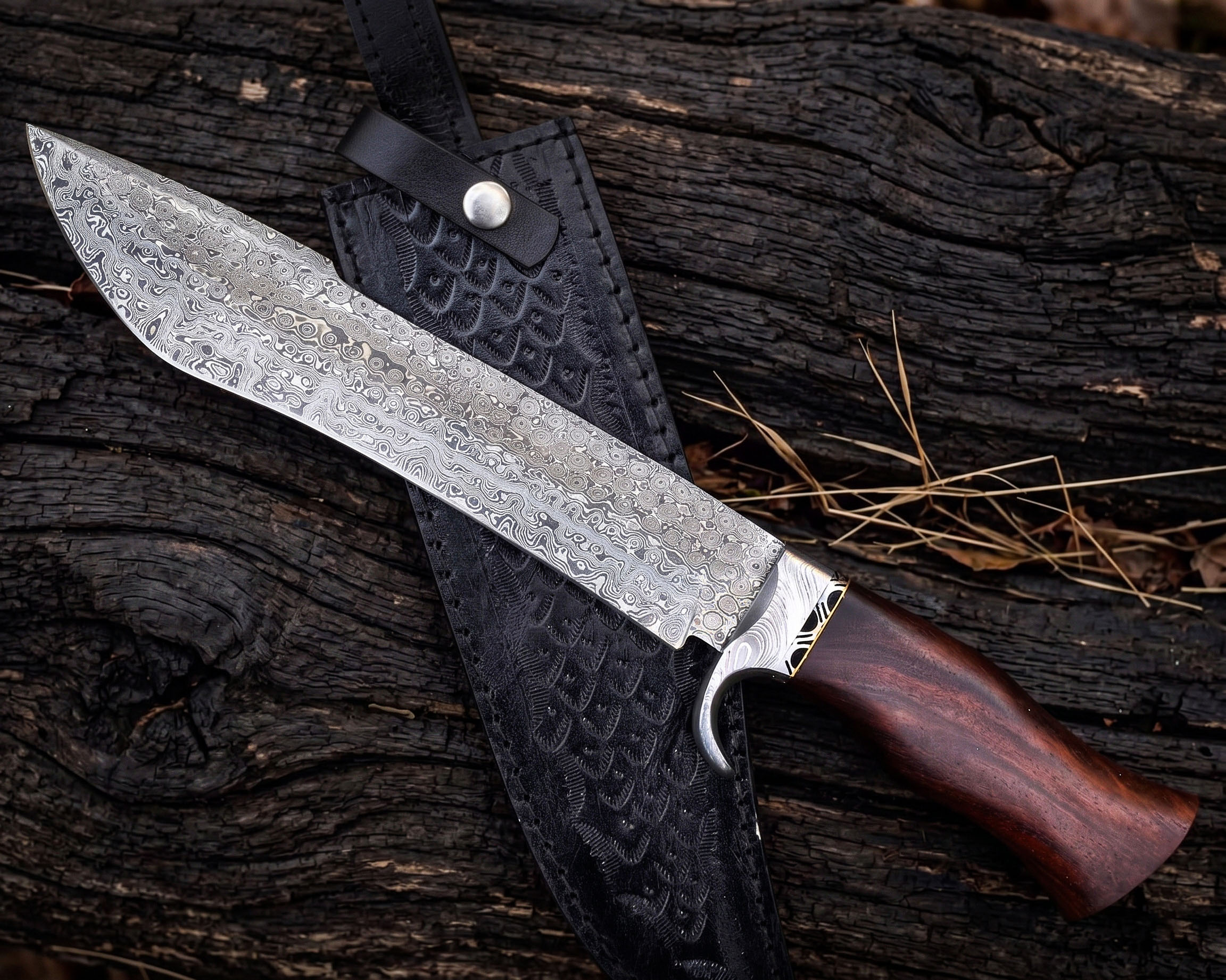 Sequoia – Damascus Bowie Knife, 15.5″ Overall, Wood Handle – view 5
