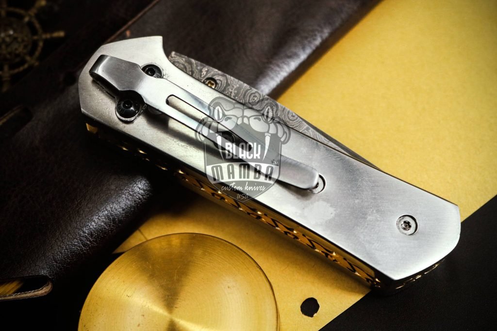 BMK-424 Bumble Bee Titanium Pocket Knife 7 in Long 3 in Blade 4.5 Ounce Damascus Pocket Knife Tanto Folding Knife with Titanium Handle Hand Made World Class Knives USA Made - Image 9