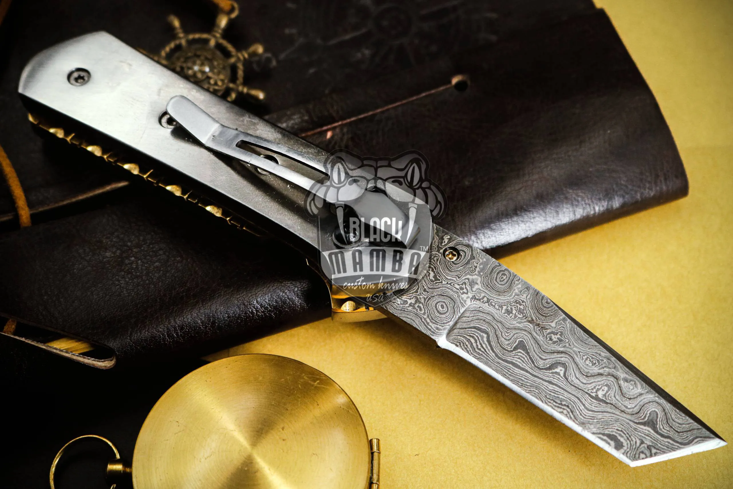 Bumble Bee Titanium – Damascus Folding Pocket Knife, 7″ Overall - view 10