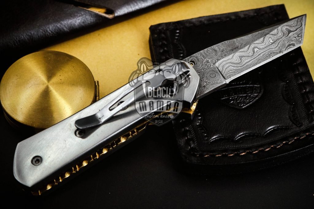 BMK-424 Bumble Bee Titanium Pocket Knife 7 in Long 3 in Blade 4.5 Ounce Damascus Pocket Knife Tanto Folding Knife with Titanium Handle Hand Made World Class Knives USA Made - Image 14