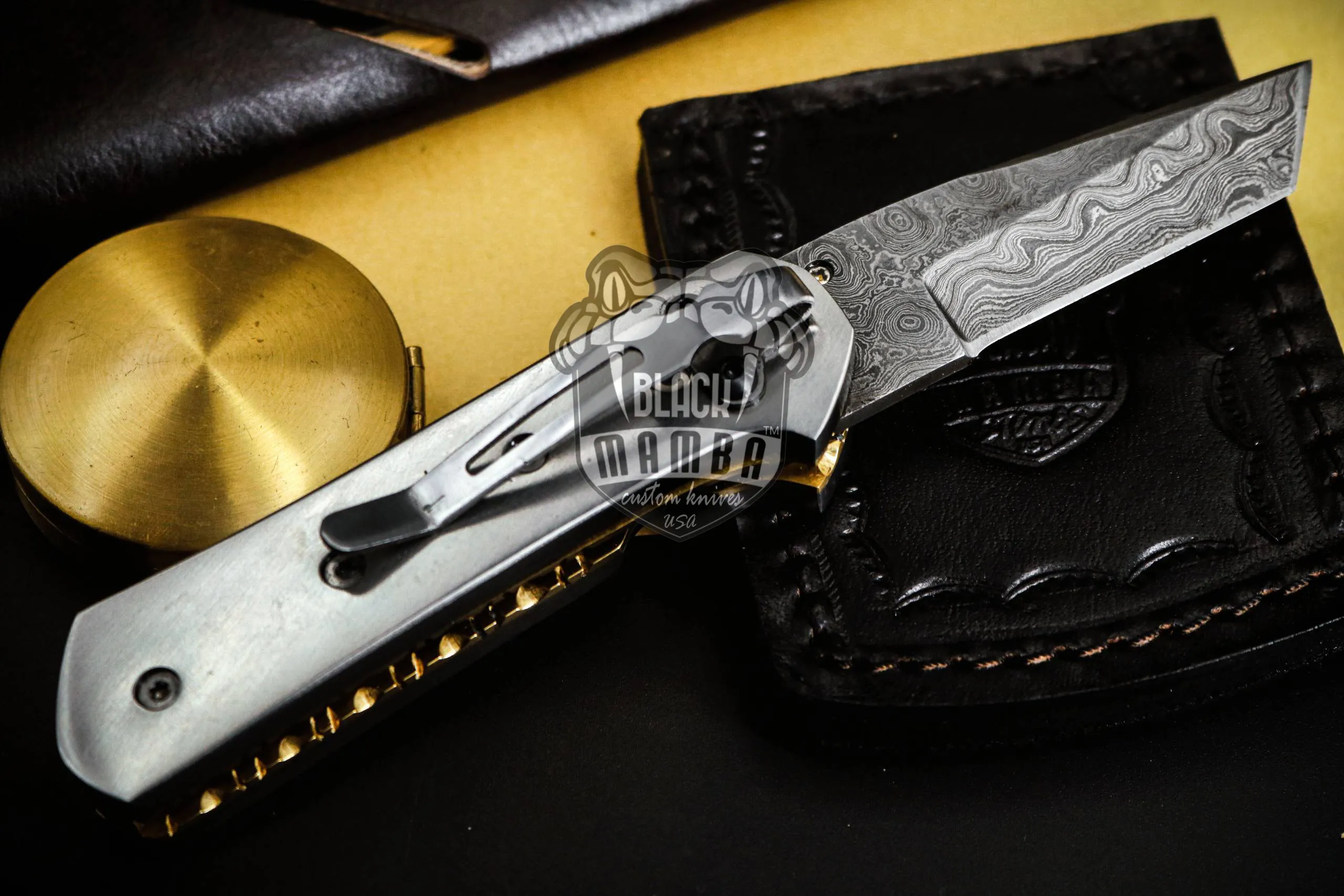 Bumble Bee Titanium – Damascus Folding Pocket Knife, 7″ Overall - view 14