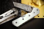 BMK-424 Bumble Bee Titanium Pocket Knife 7 in Long 3 in Blade 4.5 Ounce Damascus Pocket Knife Tanto Folding Knife with Titanium Handle Hand Made World Class Knives USA Made