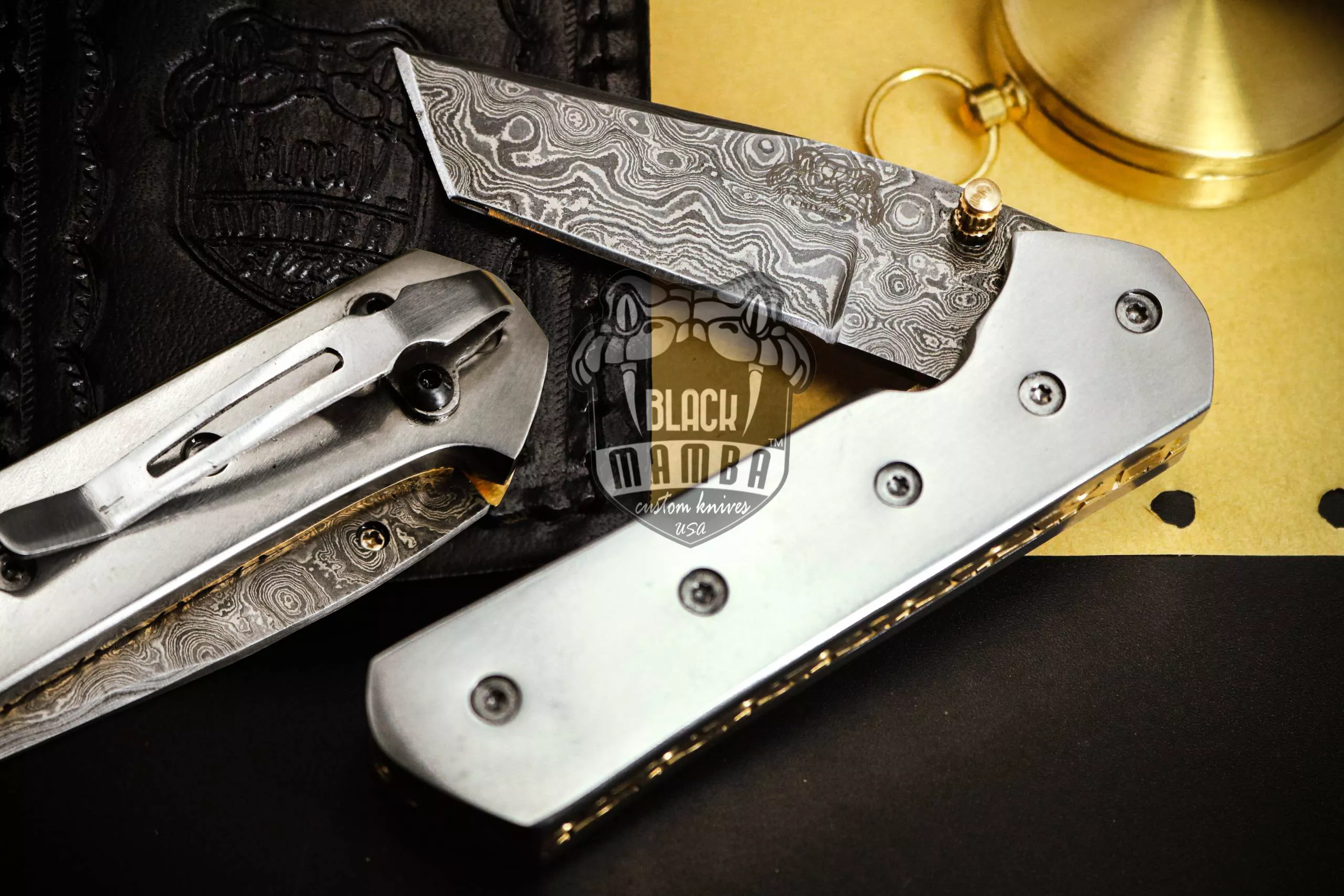 Bumble Bee Titanium – Damascus Folding Pocket Knife, 7″ Overall