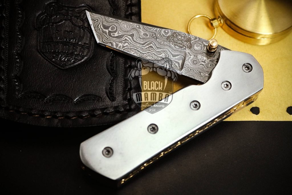 BMK-424 Bumble Bee Titanium Pocket Knife 7 in Long 3 in Blade 4.5 Ounce Damascus Pocket Knife Tanto Folding Knife with Titanium Handle Hand Made World Class Knives USA Made - Image 15