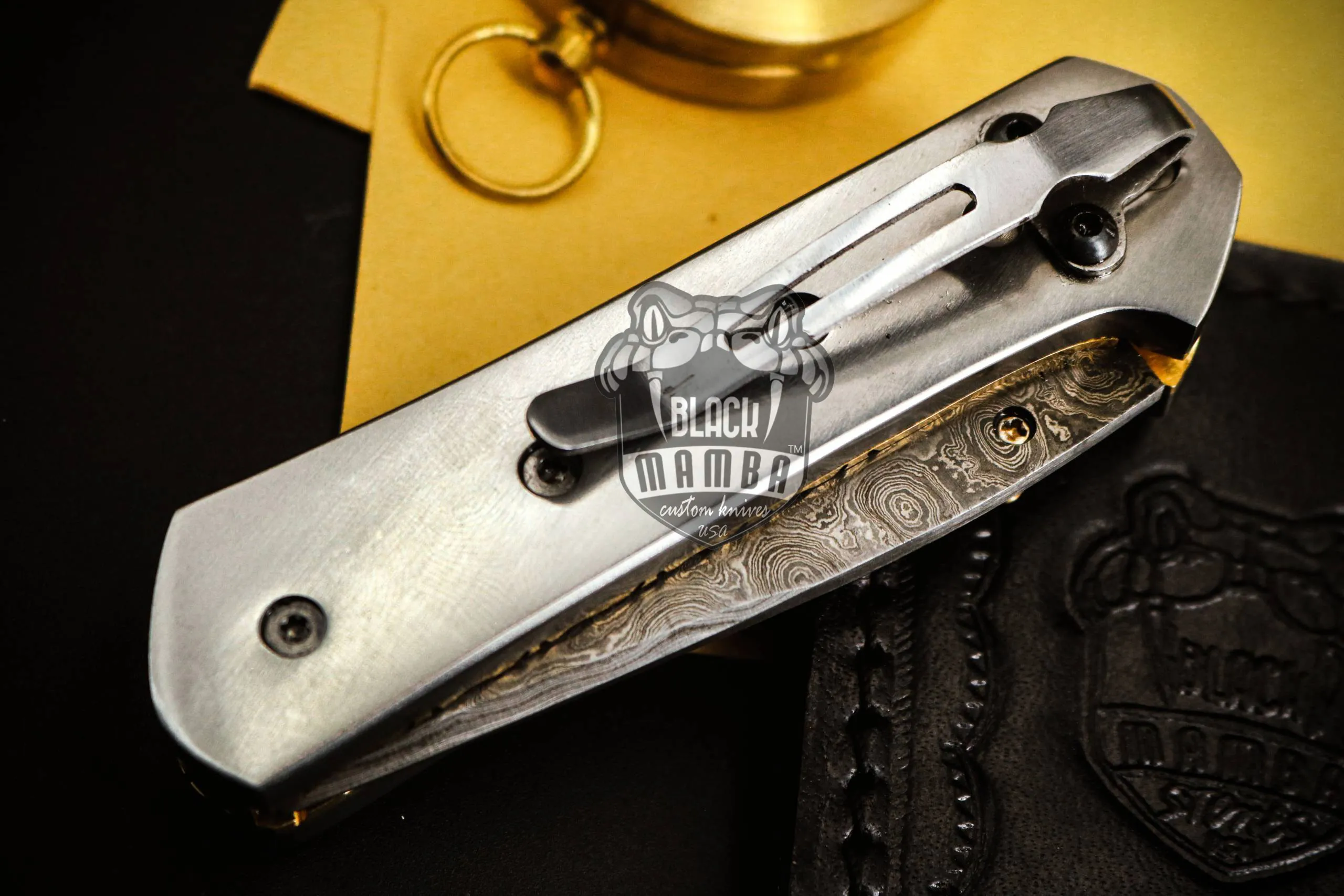 Bumble Bee Titanium – Damascus Folding Pocket Knife, 7″ Overall - view 16
