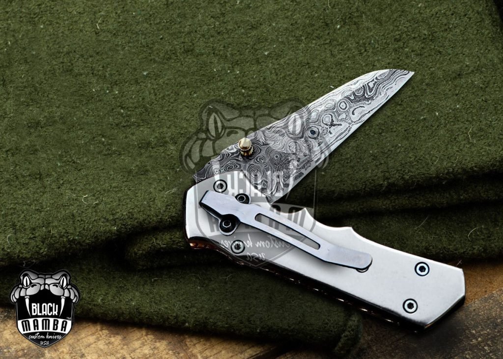 BMK-417 Atlas Titanium Pocket Knife 7 in Long 3 in Blade 5 Ounce Damascus Pocket Knife Folding Knife with Titanium Handle Hand Made World Class Knives USA Made