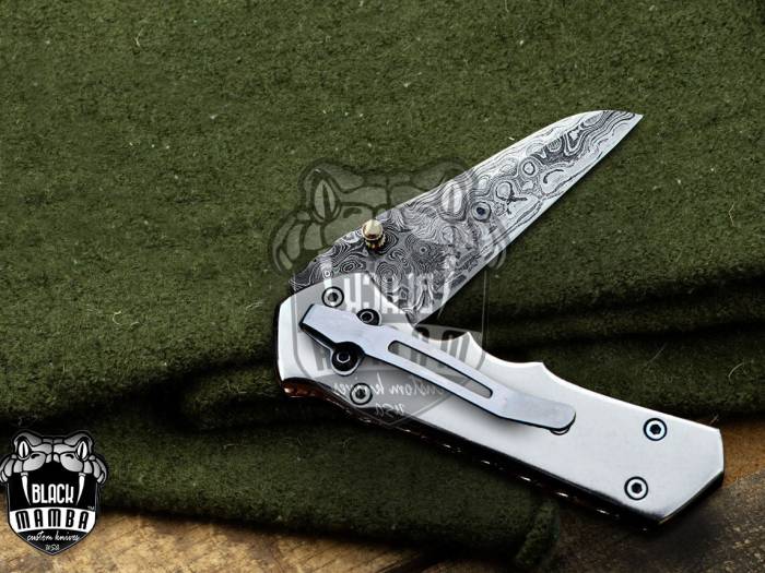 BMK-417 Atlas Titanium Pocket Knife 7 in Long 3 in Blade 5 Ounce Damascus Pocket Knife Folding Knife with Titanium Handle Hand Made World Class Knives USA Made