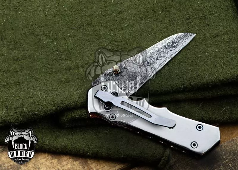 BMK-417 Atlas Titanium Pocket Knife 7 in Long 3 in Blade 5 Ounce Damascus Pocket Knife Folding Knife with Titanium Handle Hand Made World Class Knives USA Made