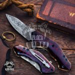 BMK-419 Black Swamp Pocket Knife 6.2 in Long 2.2 in Blade 3.8 Ounce Damascus Steel Pocket Knife Folding Knife with Snake Wood Handle Hand Made World Class Knives USA Made