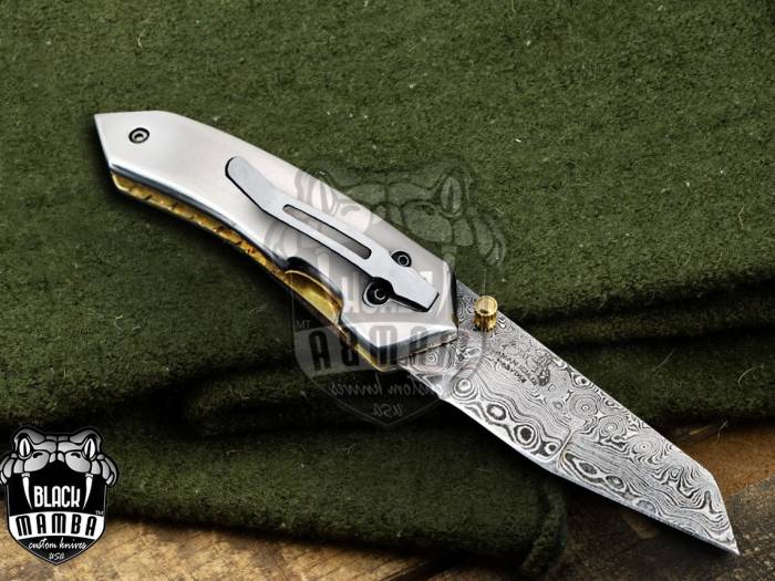 Bmk-425 Saturn Titanium Pocket Knife 7 in Long 3 in Blade 5 Ounce Damascus Pocket Knife Tanto Folding Knife with Titanium Handle Hand Made World Class Knives USA Made