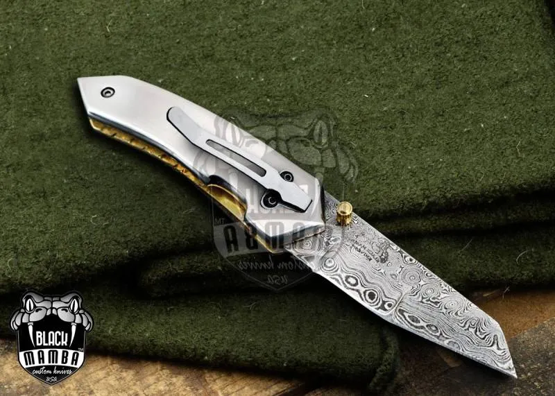 Bmk-425 Saturn Titanium Pocket Knife 7 in Long 3 in Blade 5 Ounce Damascus Pocket Knife Tanto Folding Knife with Titanium Handle Hand Made World Class Knives USA Made
