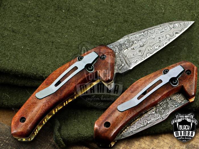 Bmk-426 Brown Raccoon 6.5 Long 2.5 Blade 3.5 Ounce Damascus Pocket Knife Handmade Damascus Pocket Folding Knife with Leather Cover Hand Made World Class Knives USA Made