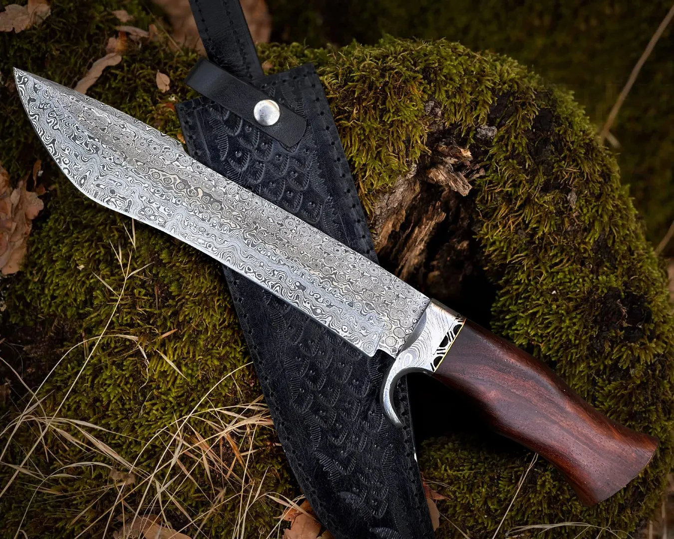 Sequoia - Damascus Bowie Knife, 15.5″ Overall, Wood Handle - view 2