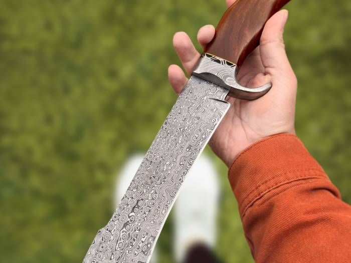 BMK-153 Sequoia Knife 15.5 Inches LONG 10 Inches BLADE 15 Ounce Damascus Steel Fixed Blade Hunting Bowie Knife Handmade Damascus Knife Black Mamba Knives USA Made