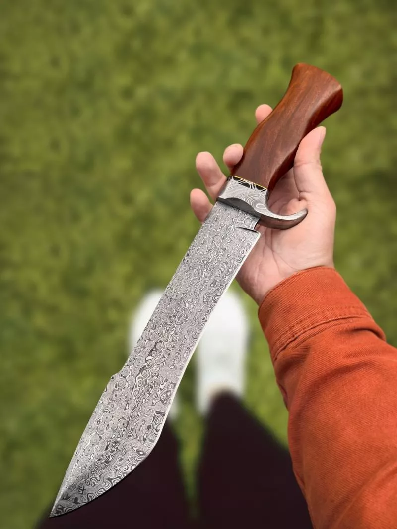 BMK-153 Sequoia Knife 15.5 Inches LONG 10 Inches BLADE 15 Ounce Damascus Steel Fixed Blade Hunting Bowie Knife Handmade Damascus Knife Black Mamba Knives USA Made