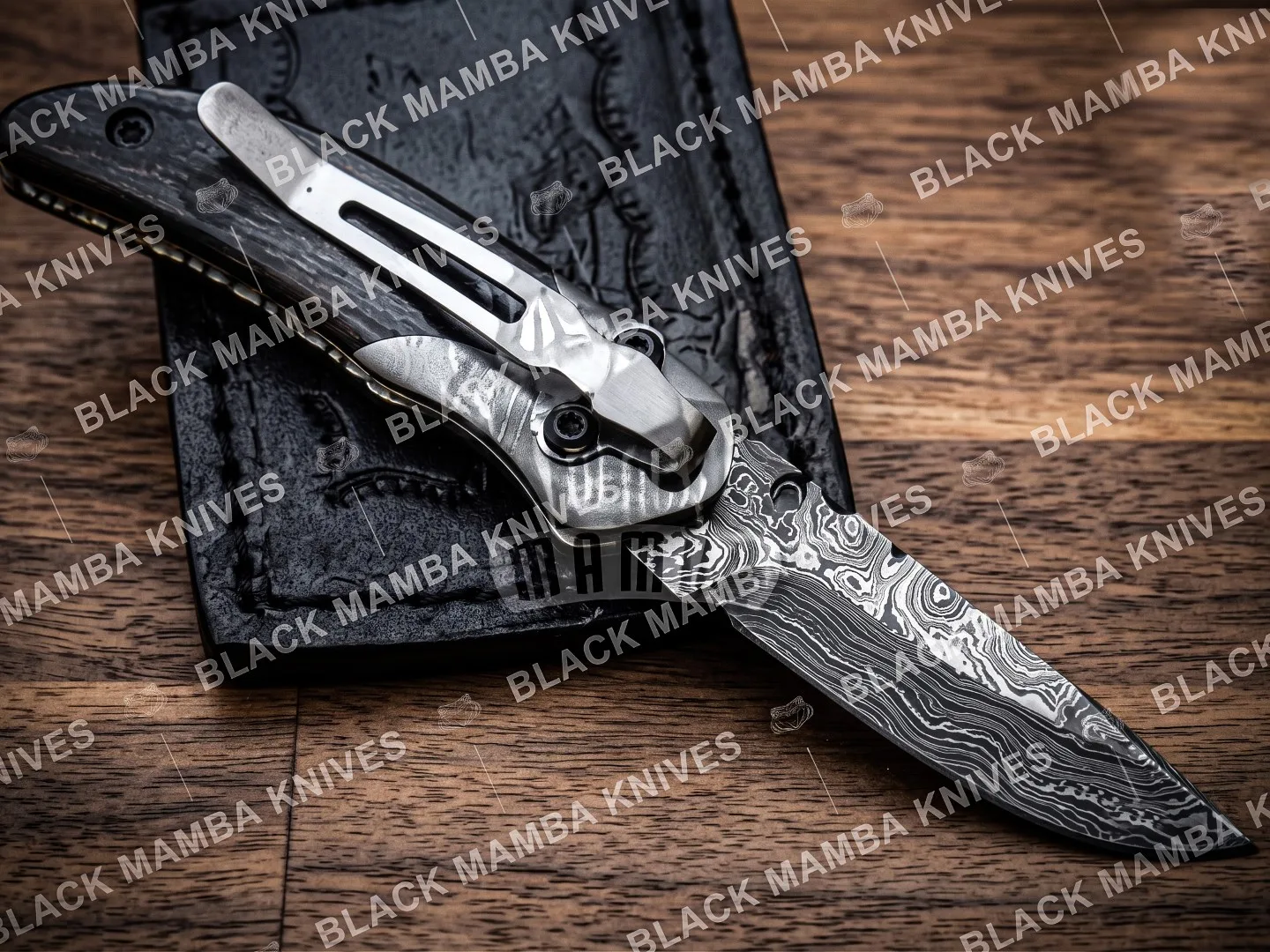 Fallen - Damascus Folding Pocket Knife, 6″ Overall - view 2