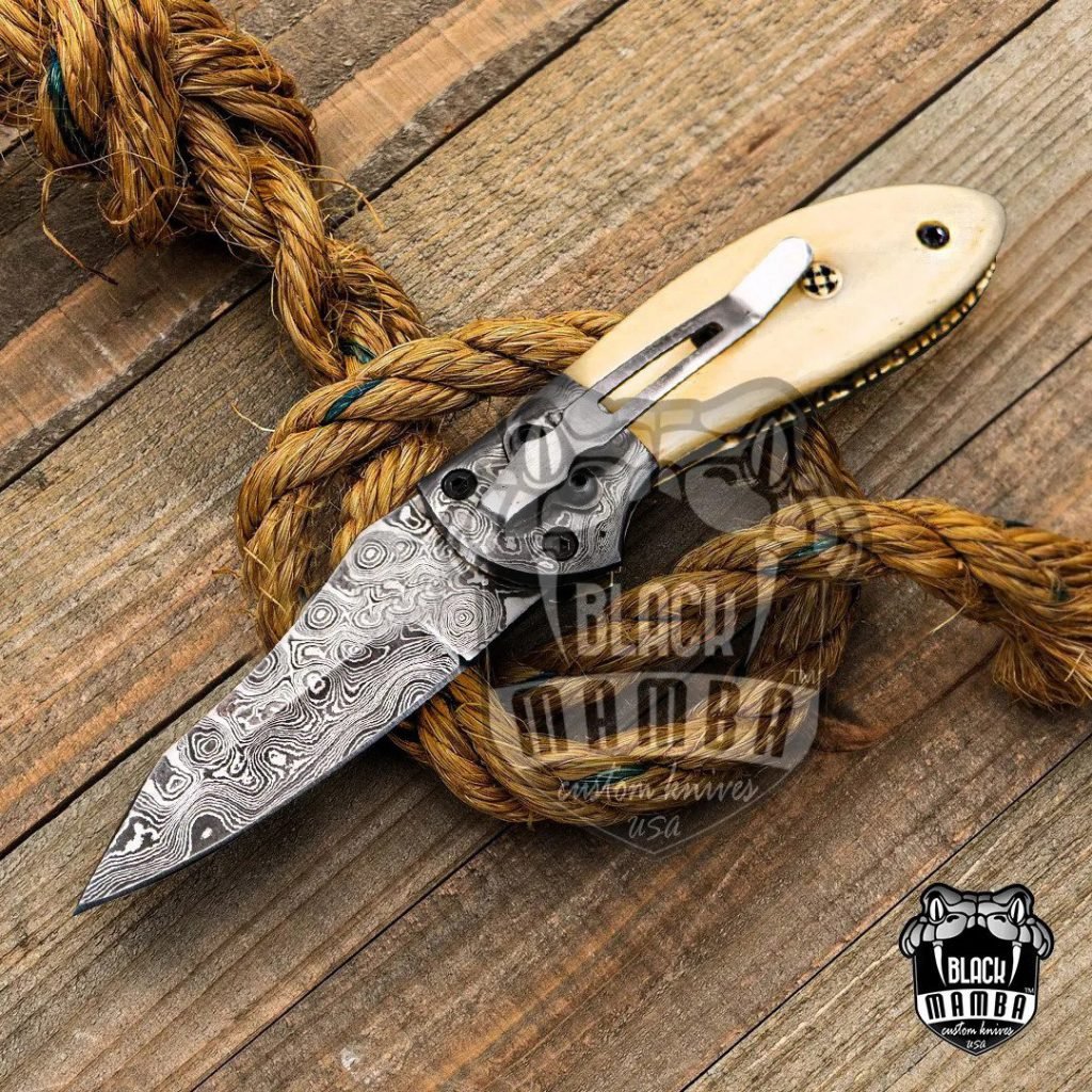 BLACK MAMBA KNIVES BMK-421 Rufous beaked Snake 8 Long 4 Blade 7 Ounce Damascus Pocket Folding Knife with Bone Handle Hand Made Word Class Knives - Image 2
