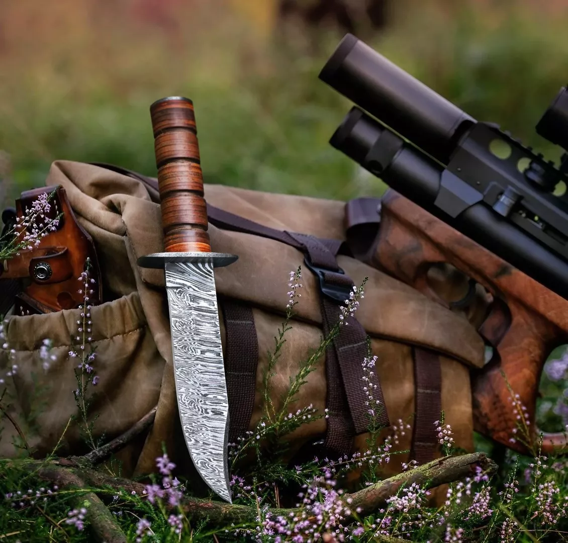 Ka-bar - Damascus Bowie Knife, 12″ Overall