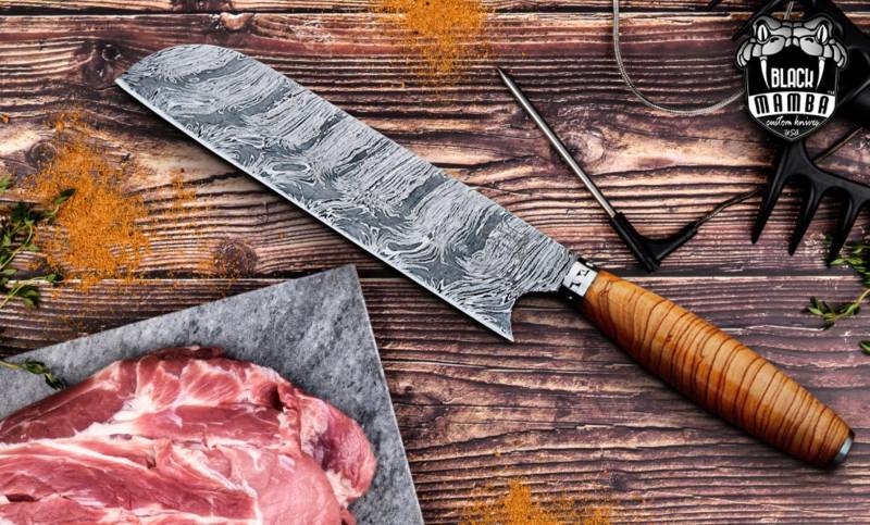 BMK-113-OL Yellowfin Chef Knife 13″ Long 8 “Blade ” 10 oz Razor Sharp Hand Made Damascus Chef Knives Kitchen Knives Black Mamba Hand Made World Class Knives